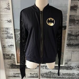 NWOT Her Universe Women's Black Jacket with Gold Batman Logo and mesh sleeves